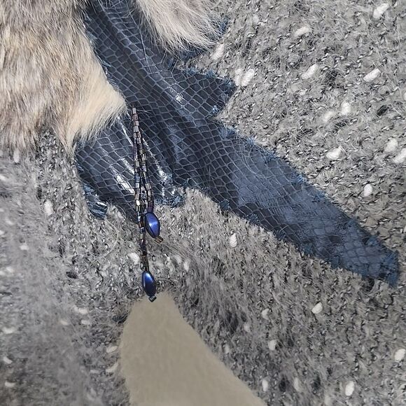 Vintage SWEATER Wool, Buttoned (M, ) Cardigan - multi/media/lapis lazuli/fur - Picture 4 of 11